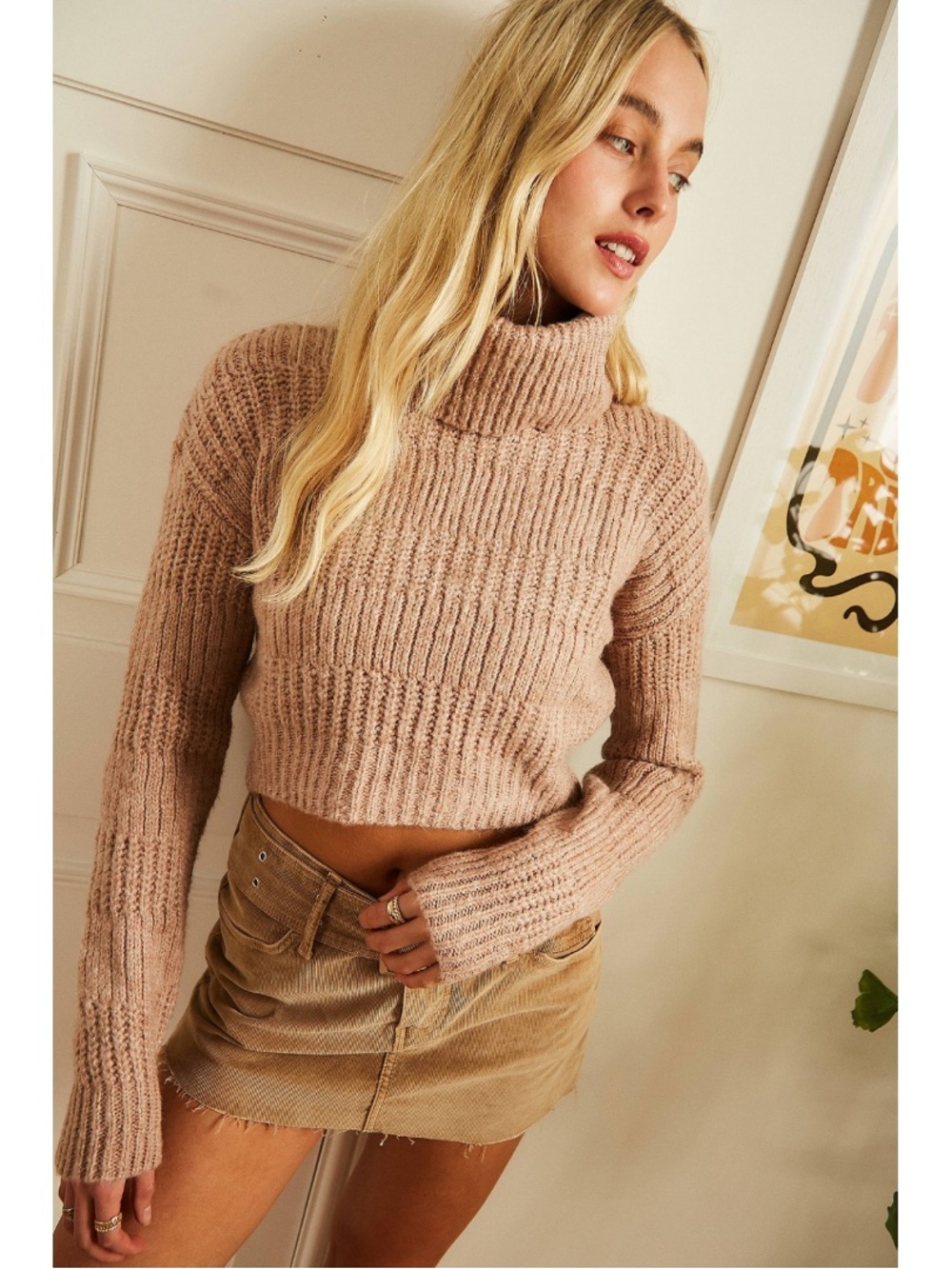 Urban Outfitters BDG Mauve Roll Neck Knitted Jumper Sweater Size S Turtleneck